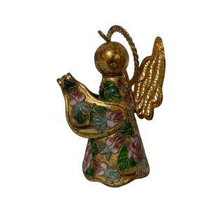 Vintage Enameled Cloisonné Mini Bell Ornate Gilded Collectible Ornament Angel